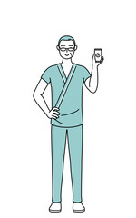 仕事でスマホを使う中年・シニア男性入院患者