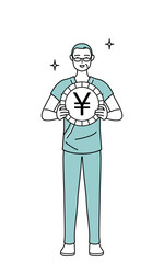 為替差益や円高のイメージ、中年・シニア男性入院患者