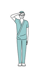 最敬礼する中年・シニア男性入院患者