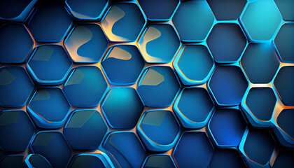 Generative AI, Blue Honeycomb - Hexagonal Abstract Background