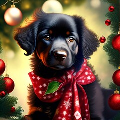 dog and christmas tree