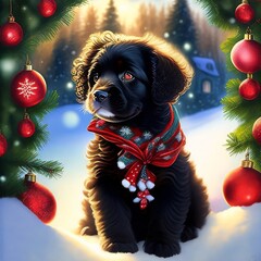 dog and christmas tree