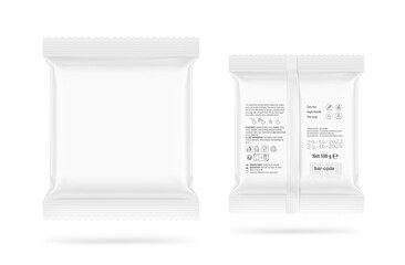 Pillow bag mockup. Vector illustration isolated on white background. Front and back view. Ready to use for your design. Great for presenting your product on small displays, catalogs, previews. EPS10.