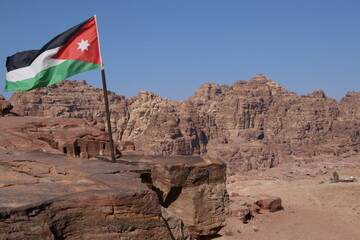 The Jordan's flag in the amazing city of Petra.