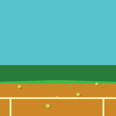 Tennis  outdoor court and tennis balls on clay Vector illustration