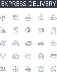 Express delivery line icons collection. Rapid shipment, Swift delivery, Brief dispatch, Quick transport, Fast courier, Immediate transit, Expedited shipping vector and linear illustration. Speedy