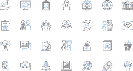 Trade agreements line icons collection. Tariffs, Import, Export, Sanctions, Free trade, Barriers, Protectionism vector and linear illustration. Negotiation,Compliance,Enforcement outline signs set