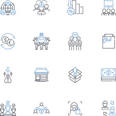 Product marketing line icons collection. Segmentation, Positioning, Promotion, Branding, Advertising, Market research, Niche vector and linear illustration. Customer persona,Promotion,Pricing outline