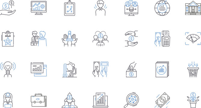 Trade agreements line icons collection. Tariffs, Import, Export, Sanctions, Free trade, Barriers, Protectionism vector and linear illustration. Negotiation,Compliance,Enforcement outline signs set