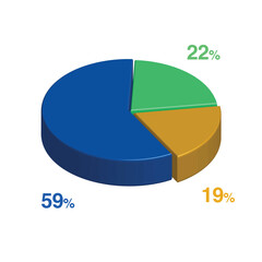 22 59 19 percent 3d Isometric 3 part pie chart diagram for business presentation. Vector infographics illustration eps.