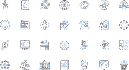 Payroll processing line icons collection. Wages, Deductions, Benefits, Taxation, Compensation, Timecards, Compliance vector and linear illustration. Overtime,Payslips,Salary outline signs set