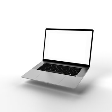 Modern thin laptop with transparent display and background. 3D Rendering