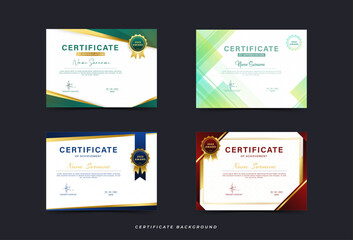 Award Certificate Template Layout with Badges. fancy and minimalist gradation, 4 sets collection 