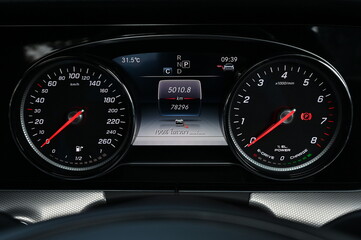 Mileage distance on the car dashboard digital speedometer car miles.