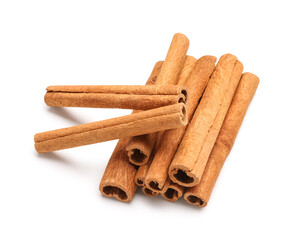 Cinnamon sticks on white background