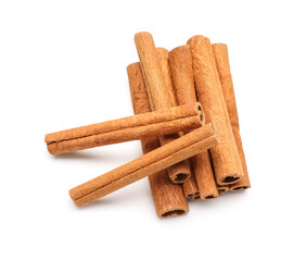 Cinnamon sticks on white background