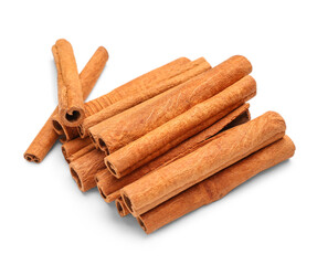 Cinnamon sticks on white background