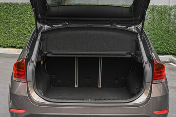 rear view of the car open trunk The exterior of a modern, modern car empty trunk