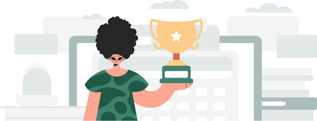 The individual holds the holder of the victor. Trendy style, Vector Illustration