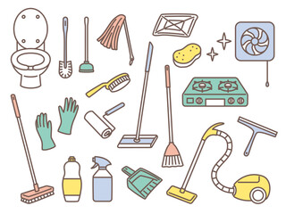 illustration set of cleaning tools