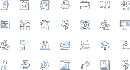Appraisal line icons collection. Evaluation, Assessment, Valuation, Estimate, Appraise, Equity, Worth vector and linear illustration. Rating,Marketability,Verdict outline signs set