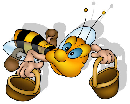 Flying Little Bee Carrying Two Small Baskets
