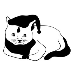 Cat wearing Christmas hat and scarf silhouette