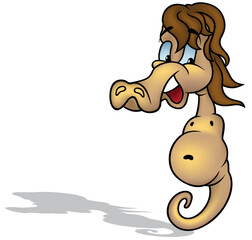 Cute Brown Sea Horse with Smile and Blue Eyes