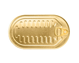 Tin can with fish isolated on white background