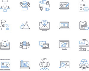 Business machinery line icons collection. Equipment, Machinery, Tools, Devices, Instruments, Appliances, Apparatus vector and linear illustration. Systems,Vehicles,Engines outline signs set