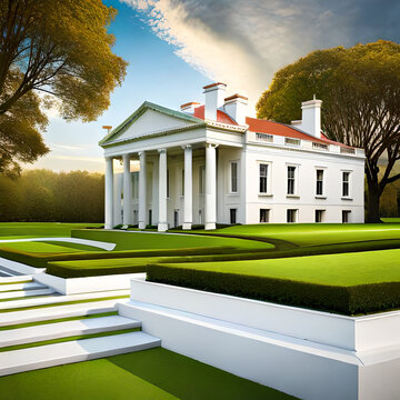 Photo ai generate photo abstract graphic design art of white house with green roof and windows near tree
