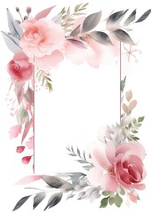 Watercolor floral frame with pink flowers and leaves design for postcards greeting cards wedding invitations romantic events web banner