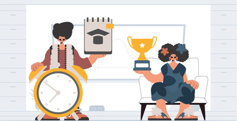 Person and energized lady school understudies, analyzing to start with school subjects. Trendy style, Vector Illustration