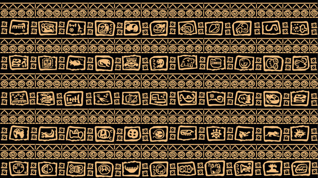 A large set consisting of the letters of the alphabet of the ancient Mayan civilizations