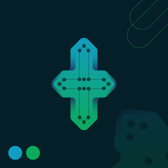 Technology, Data Supply, Christian Cross-Related Logo Design with Editable Vector Template.