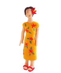 花柄のワンピースを着た女性（粘土立体イラスト）