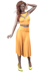 3D Girl in orange outfit