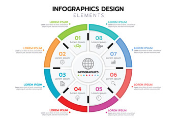 Infographics design template with 8 step. vector illustration