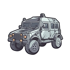 Armored Car In Cartoon Style Stiker On White Background On Isolated Transparent Background, Png, Logo. Generative AI