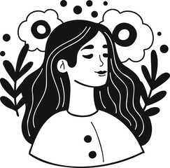 woman with flower in woman day concept illustration in doodle style