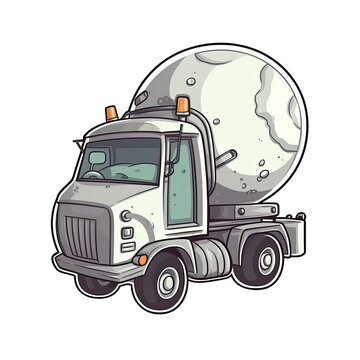 Cement Mixer In Cartoon Style Stiker On White Background On Isolated Transparent Background, Png, Logo. Generative AI