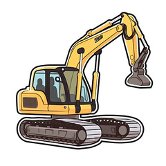 Excavator In Cartoon Style Stiker On White Background On Isolated Transparent Background, Png, Logo. Generative AI