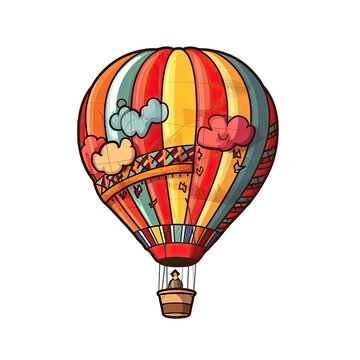 Hot Air Balloon In Cartoon Style Stiker On White Background On Isolated Transparent Background, Png, Logo. Generative AI