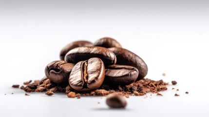 Fresh roasted coffee beans with leaves isolated on white background Genertive AI