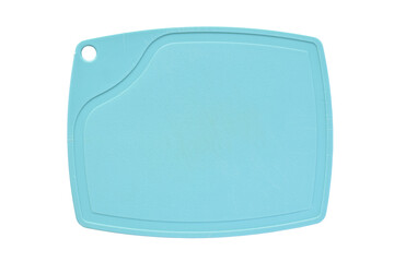 blue plastic cutting board isolated on white background, equipment for cooking in the kitchen