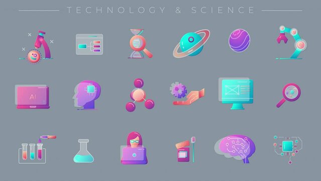 Collection of line icons on the theme of Technology and Science.