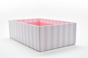 open beautiful pink paper box on white background