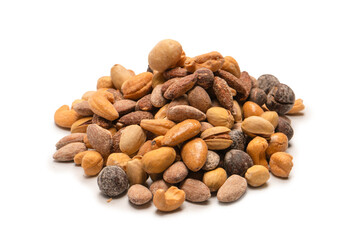  A group of almonds, pistachios, walnuts, macadamia, cashews.