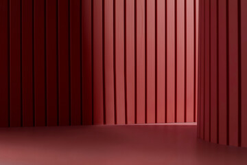 red wooden Wall floor with spotlights for product placements and copy space for ads.