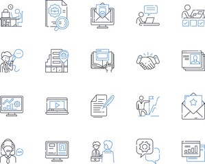 Remote workforce line icons collection. Virtual, Remote, Digital, Mobile, Telecommuting, Work-from-home, Distributed vector and linear illustration. Agile,Flexible,Collaborative outline signs set